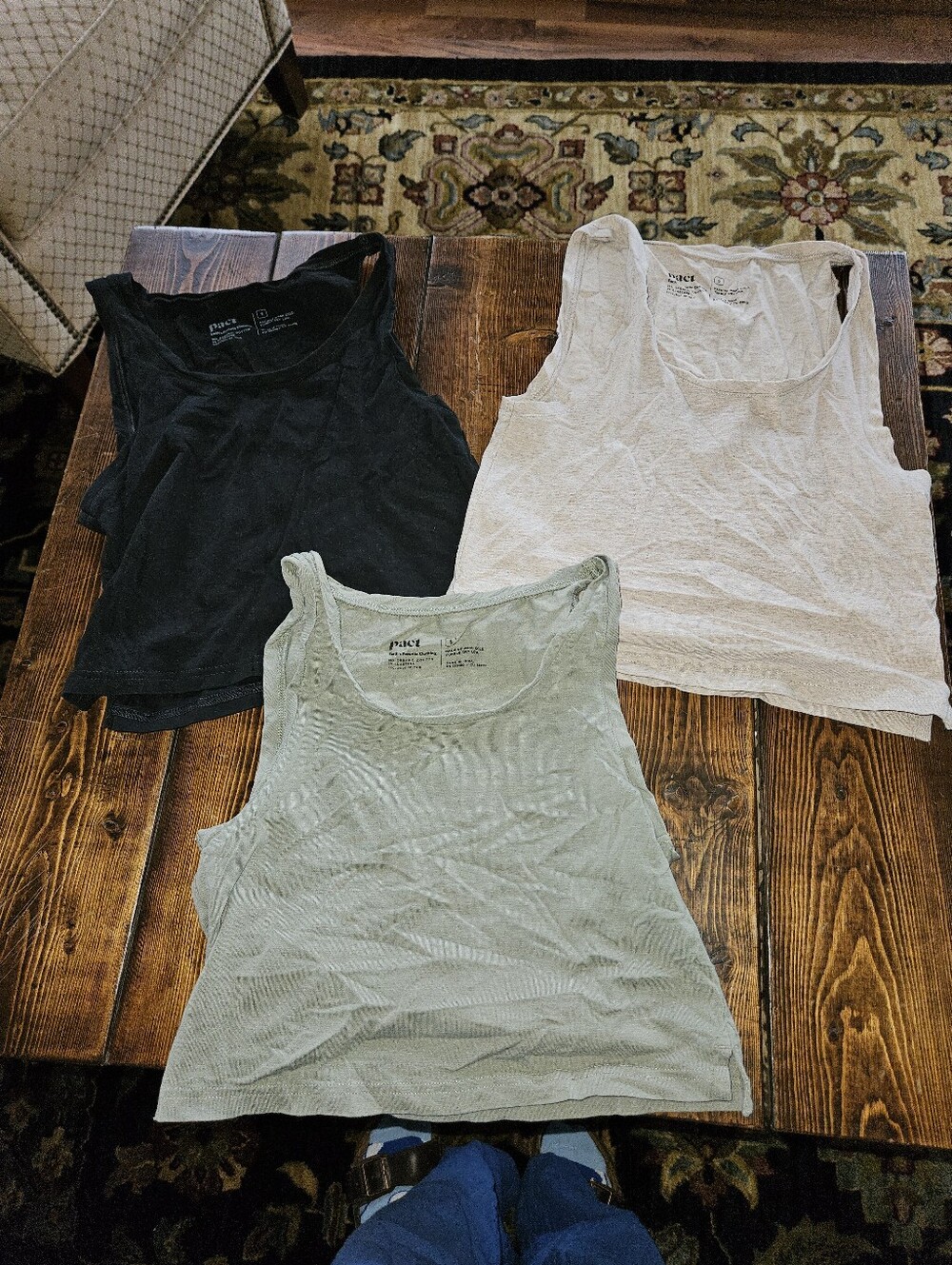 Pact Women's Organic Cotton Tank Trio in Black, Tan, & Sage